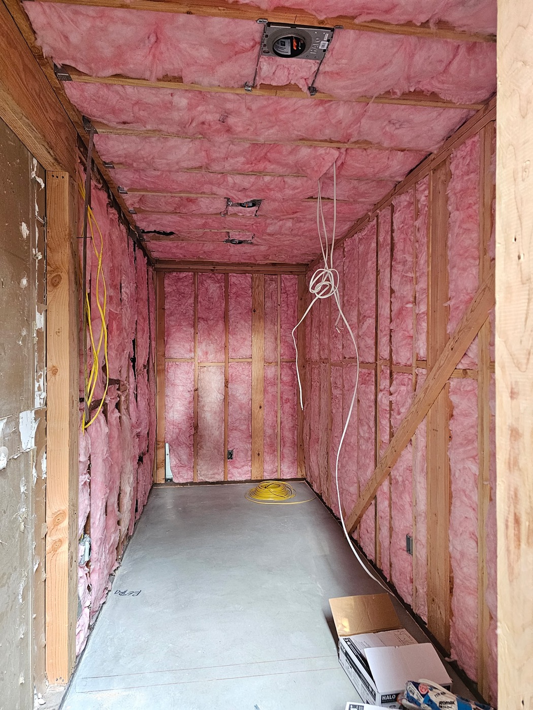 Interior rough-in with insulation and wiring