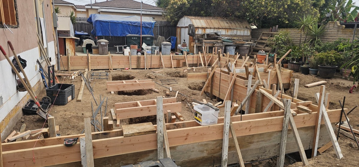 ADU foundation with concrete form work and rebar